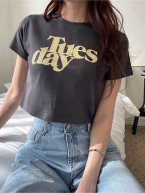 Dazy Tuesday Graphic Tee - Charcoal with Cream Print